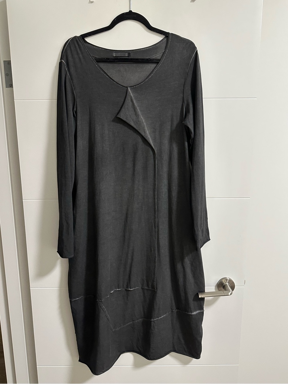 Luukaa Gray Long Sleeve Asymmetric Jersey Stretch Lagenlook Dress